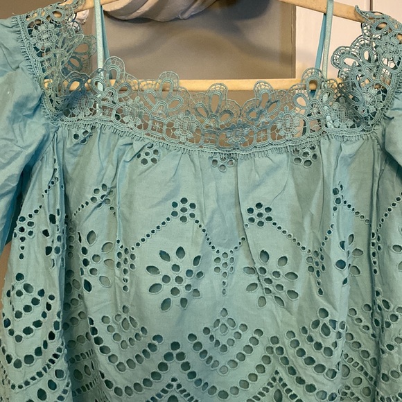 NWOT Venus Sz 6 Blue Lace Detail Off the Shoulder Adjustable Strap Short Sleeve - Picture 2 of 11